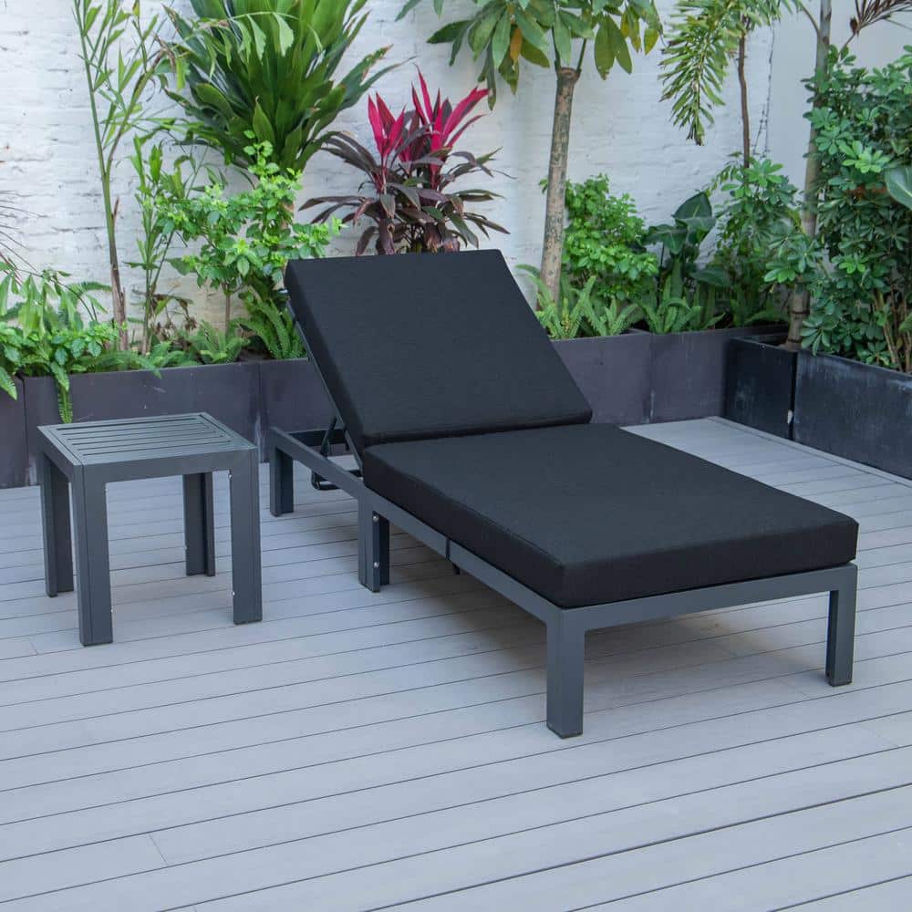 Chelsea Black Aluminum Outdoor Chaise Lounge Chair with Side Table
