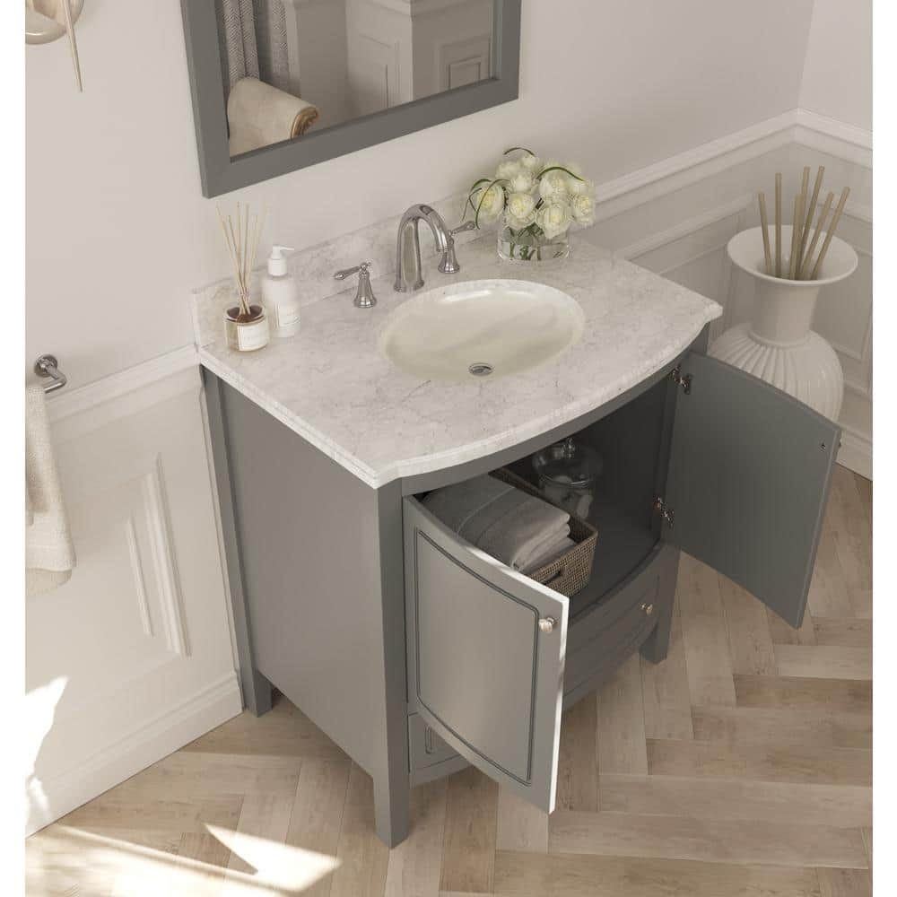 Estella 32" Grey Bathroom Vanity with White Marble Countertop