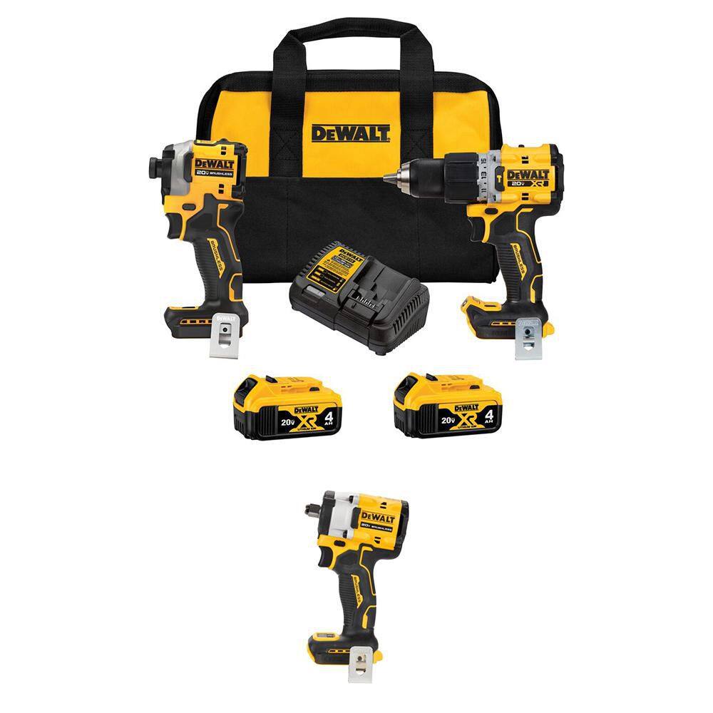 20V Max Lithium-Ion Cordless 3-Tool Combo Kit and 1/2 in. Impact Wrench with (2) Flexvolt 6.0 Ah Batteries and Charger