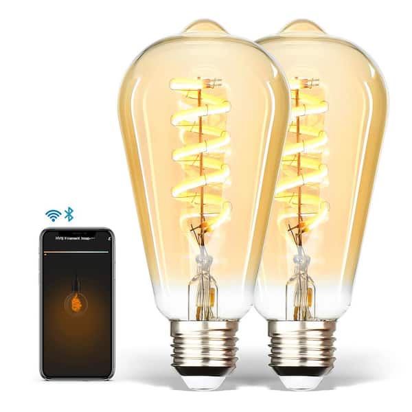 60-Watt Equivalent ST64 E26 Smart Bulb Bluetooth Wi-Fi Vintage Edison LED Light Bulb Tuneable White 2100K-5000K (2-Pack)