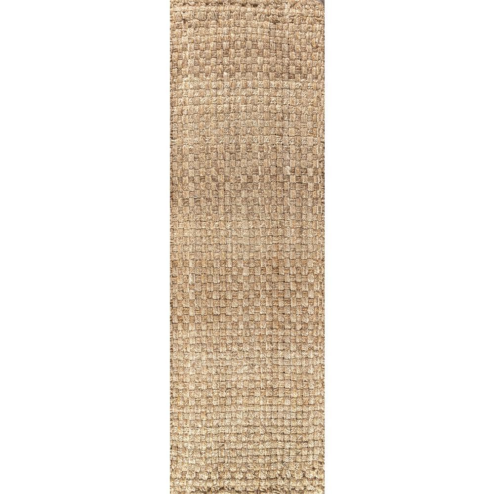Ivory Braided Handwoven Jute Boucle Runner Rug - 2x8 Feet