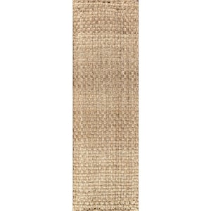 Estera Natural Brown Hand Woven Boucle Chunky Jute 2 ft. x 8 ft. Runner Rug