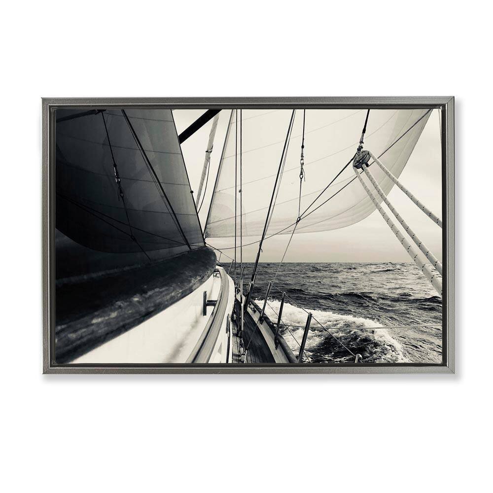 Sailing The Sea View by LSR Design Studio Gray Floater Frame Typography Graphic Art Print 17 in. x 25 in. price history on PriceWatchPro
