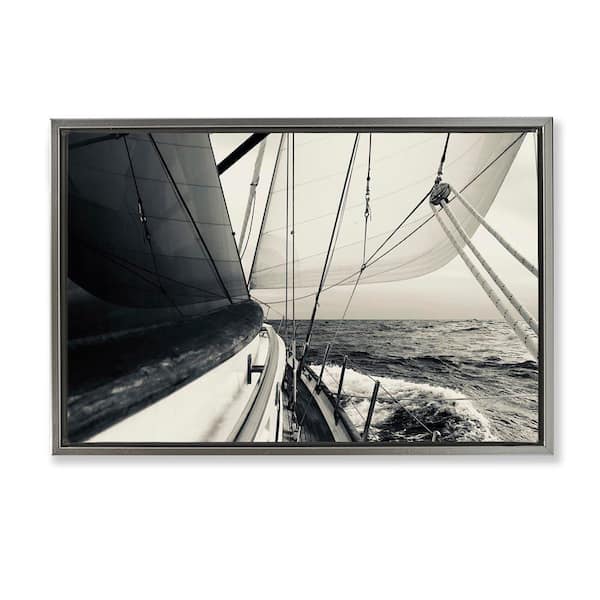 Stupell Industries Sailing The Sea View by LSR Design Studio Gray Floater Frame Typography Graphic Art Print 17 in. x 25 in.