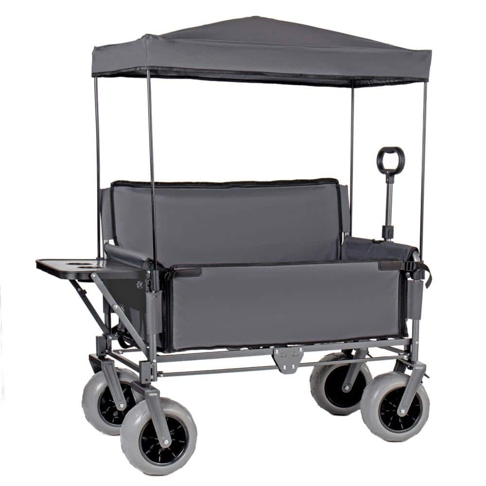 Gray Collapsible Wagon Cart with Canopy & Rear-500lbs Heavy-Duty, 180L Capacity for Camping, Beach, Garden price history on PriceWatchPro