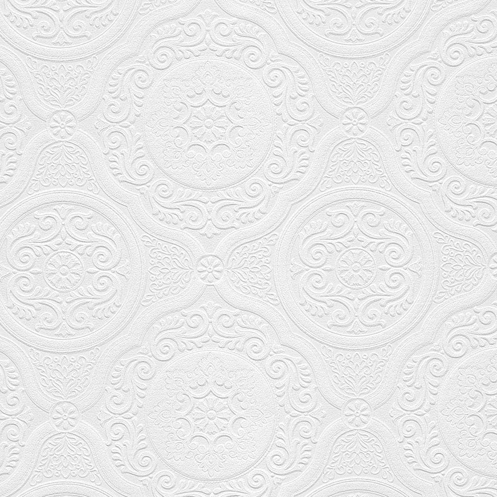 Norwall Jacobean Tile White Geometric Vinyl Pre-Pasted Paintable ...