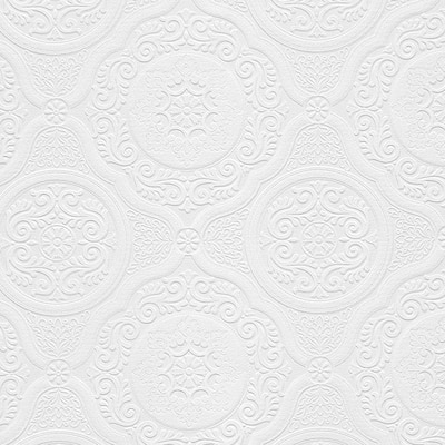 Jacobean Tile White Geometric Vinyl Pre-Pasted Paintable Wallpaper Roll (Covers 56 Sq. Ft.)