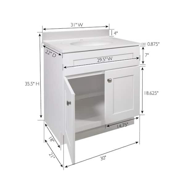 Brookings 31 in. 2-Door Bathroom Vanity in White with Cultured Marble Solid White Top (Ready to Assemble)