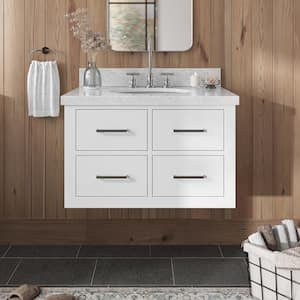 Hutton 31 in. W x 22 in. D x 19.6 in. H Bath Vanity in White with Carrara White Marble Top