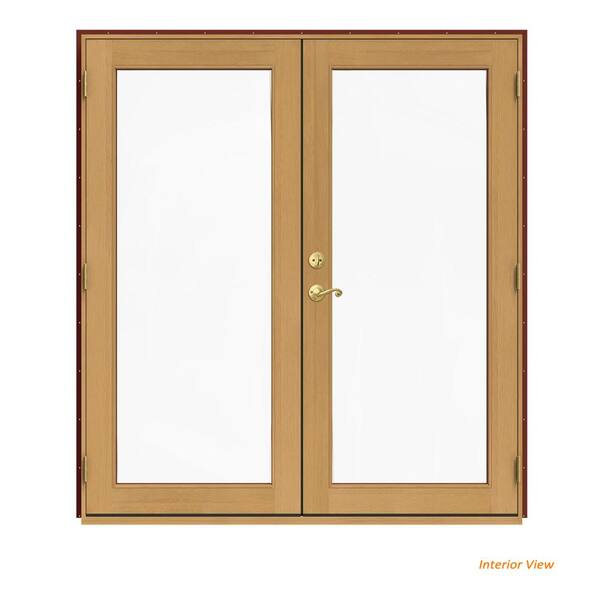 JELD-WEN 72 in. x 80 in. W-2500 Red Clad Wood Left-Hand Full Lite French Patio Door w/Stained Interior