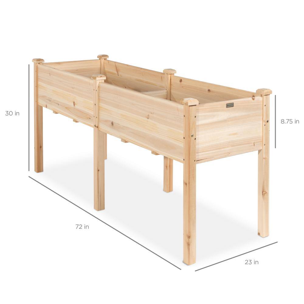 Natural Fir Wood 72" Elevated Garden Planter Box with Divider