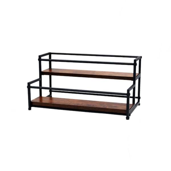 2-Tier 10-Bottle Brown 16.9 in. W Tabletop Wine Rack, Coffee Syrup Rack, Bottle Holder, Pantry Storage for Liquor