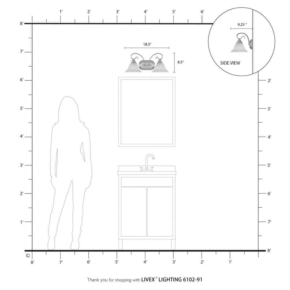 Brushed Nickel 2-Light Vanity with White Alabaster Glass