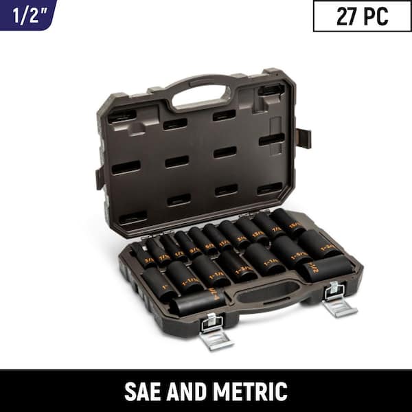 1/2 in. Drive 6-Point SAE/Metric Hi-Viz Deep Impact Socket Set (27-Piece)