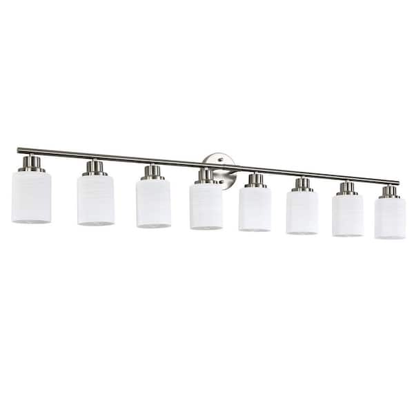 24 in. 8-Light Brushed Nickel Vanity Light with Frosted Glass and Nickel Iron Bedroom Bathroom Light (Bulb Not Included)