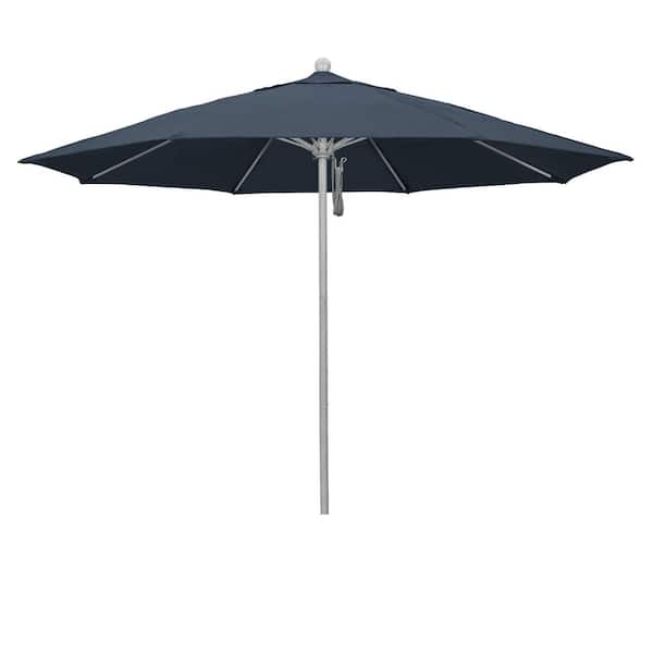 11 ft. Grey Woodgrain Aluminum Market Patio Umbrella with Fiberglass Ribs Pulley Lift in Sapphire Pacifica