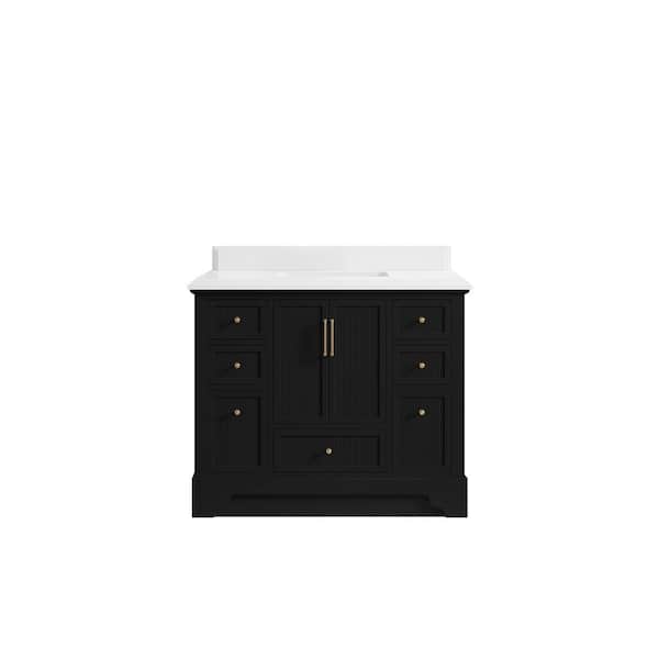 Willow Collections Alys 42 in. W x 22 in. D x 36 in. H Single Sink Bath Vanity in Black with 1.5 in. White Quartz Top