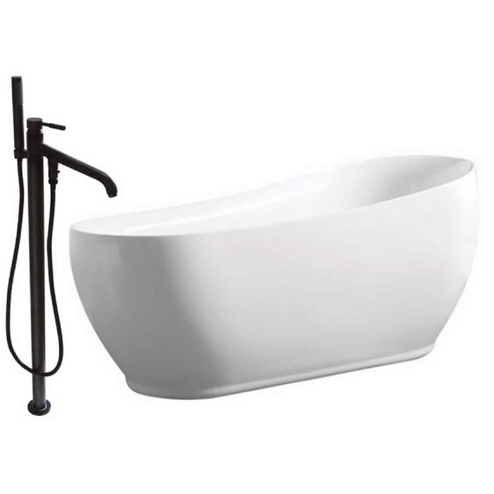 Modern 5.9 ft. Acrylic Flatbottom Bathtub in White and Freestanding Faucet 