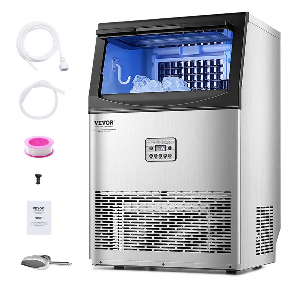 16in.Commercial Ice Maker 90lbs./24H 33lbs. Storage 50 Ice Cubes/15mins LED Digital Self-Cleaning Freestanding in Silver