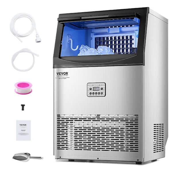VEVOR 16in.Commercial Ice Maker 90lbs./24H 33lbs. Storage 50 Ice Cubes/15mins LED Digital Self-Cleaning Freestanding in Silver