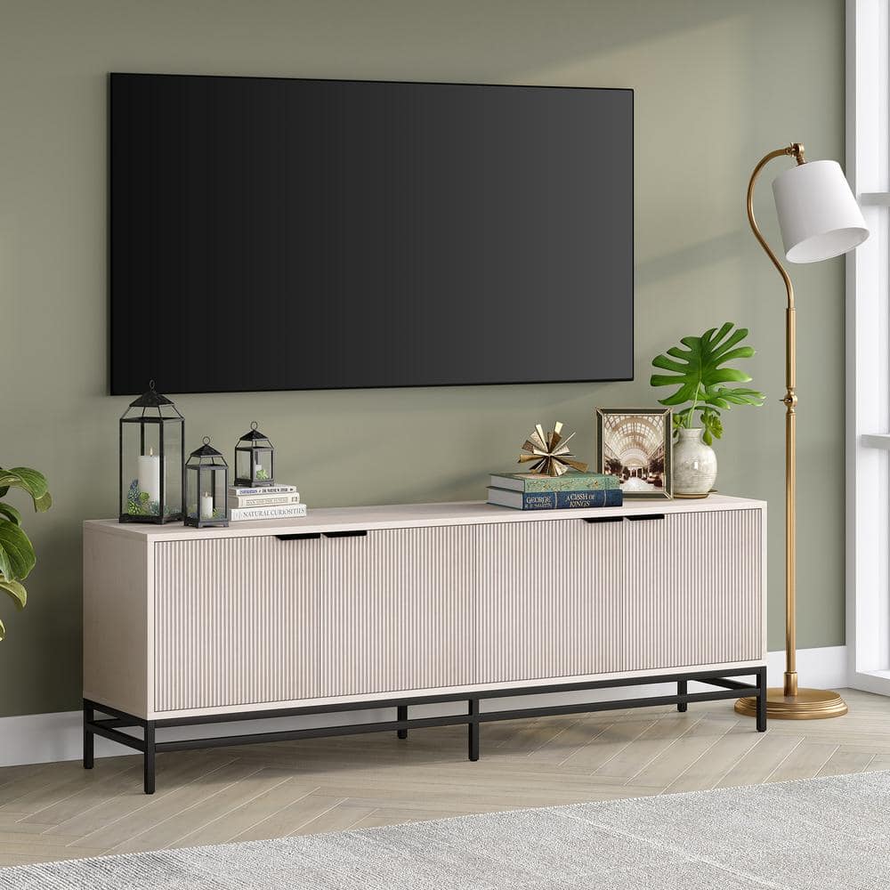 Alder White 70" Modern TV Stand with Fluted Cabinet Doors