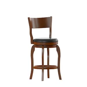 25 in. Antique Oak/Black Full Wood Bar Stool with Leather/Faux Leather Seat