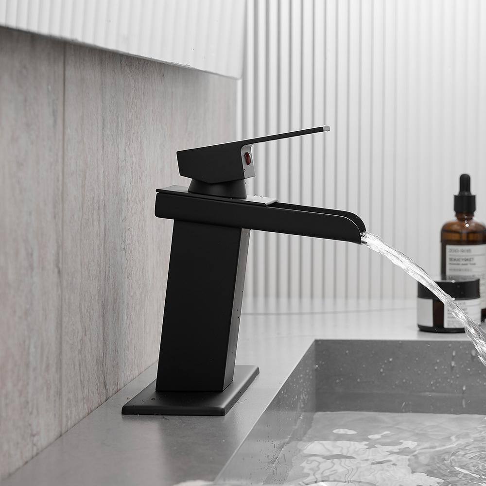 Matte Black Stainless Steel Single Handle Waterfall Bathroom Faucet