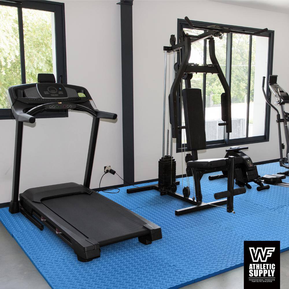Blue Diamond Pattern Interlocking Foam Gym Floor Tiles, 24 SQ.FT