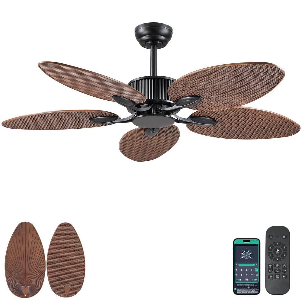 50 in. Indoor/Outdoor Light Brown Retro 5-Palm Leaf Shaped Blades Tropical Ceiling Fan without Light price history on PriceWatchPro