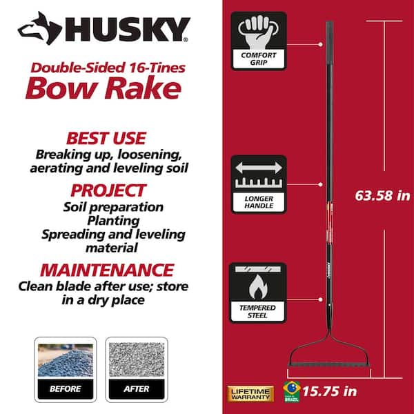 57 in. Fiberglass Handle 16-Tines Bow Rake
