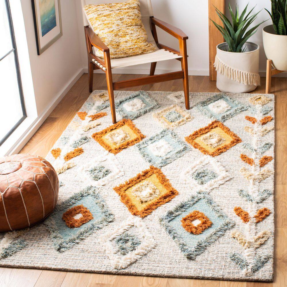 Handmade Gray Wool Tufted Rectangular Rug 5' x 8'