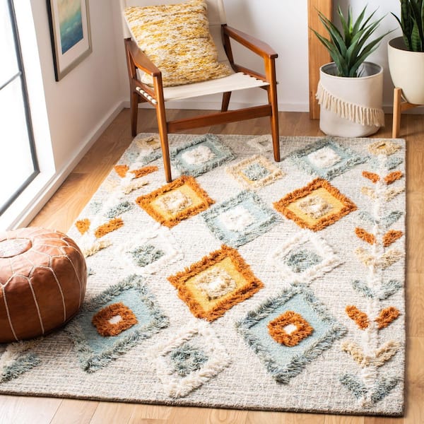 Kenya Grey/Blue 9 ft. x 12 ft. High-Low Flokati Geometric Area Rug