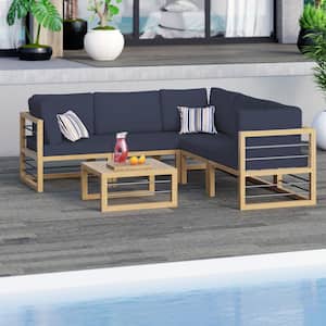 6-Piece Aluminum Outdoor Conversation Set with Navy Blue Cushions