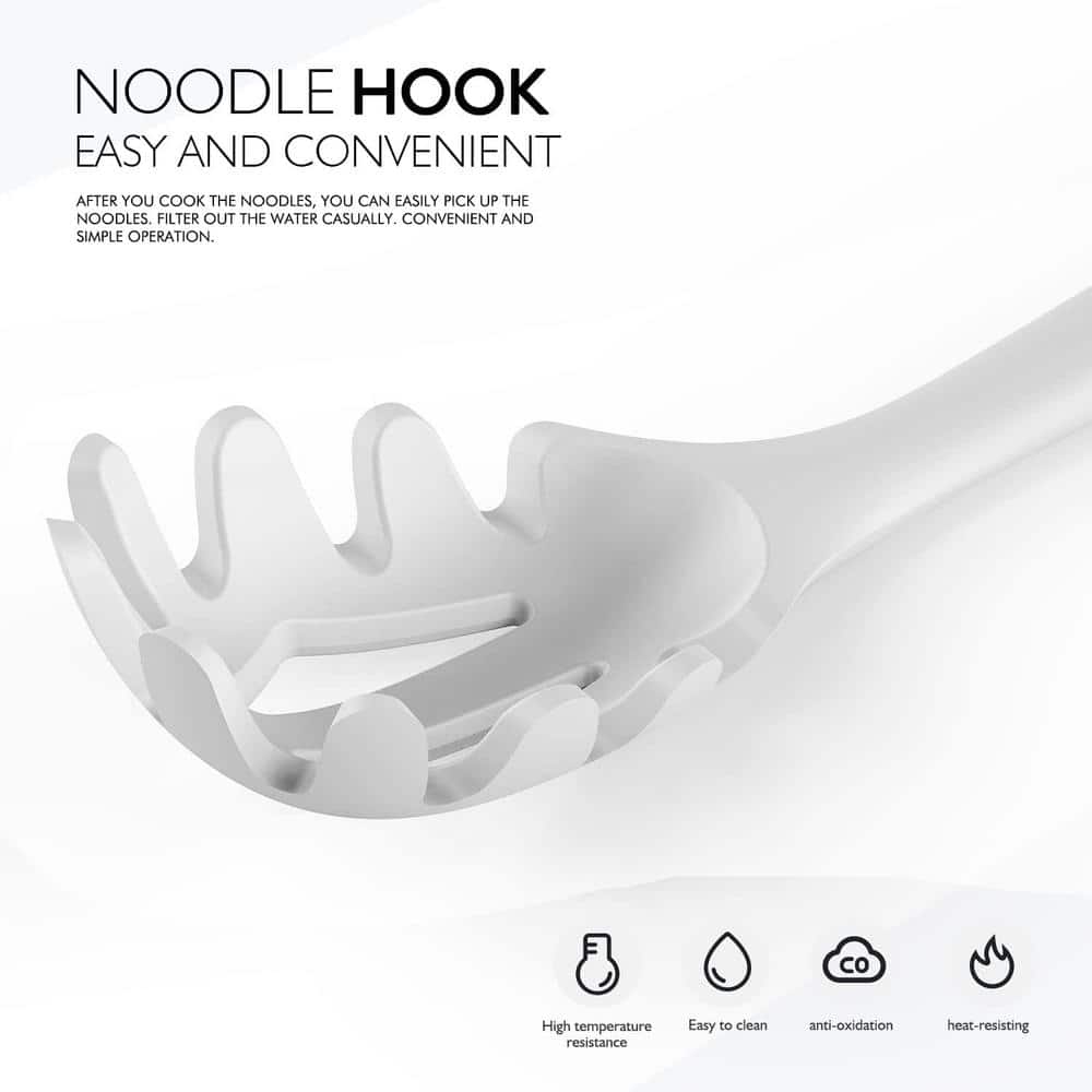 Cream White Silicone Cooking Utensils Set with Wooden Handles