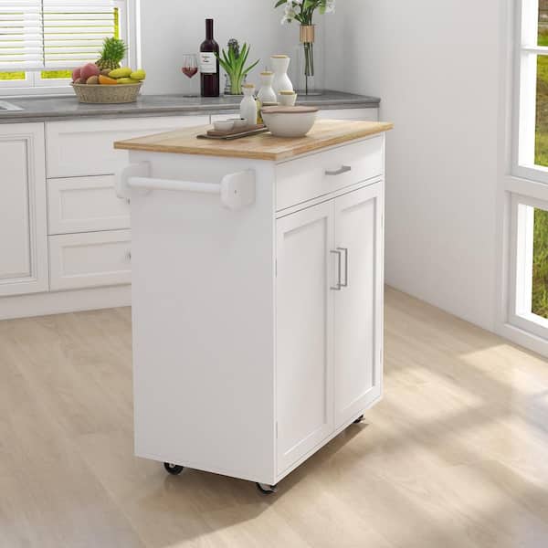 White Kitchen Island Rolling Cart With, Small White Kitchen Island With Storage