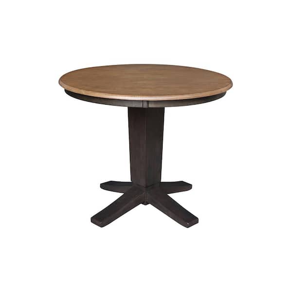 International Concepts Aria Hickory/Coal Solid Wood 36 in. Round Pedestal Base Dining Table, Seats 4