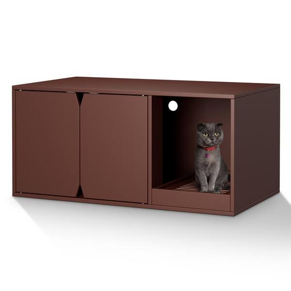 FUFU&GAGA Modern Cat Litter Box Enclosure Cabinet, Wood Large Stackable Cat Washroom Storage Cabinet with Litter Catch Box, Brown