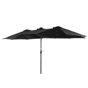 15 ft. x 9 ft. LED Outdoor Double-Sided Umbrella Patio Market Umbrella - Stylish Durable and Sun-Protective, Black