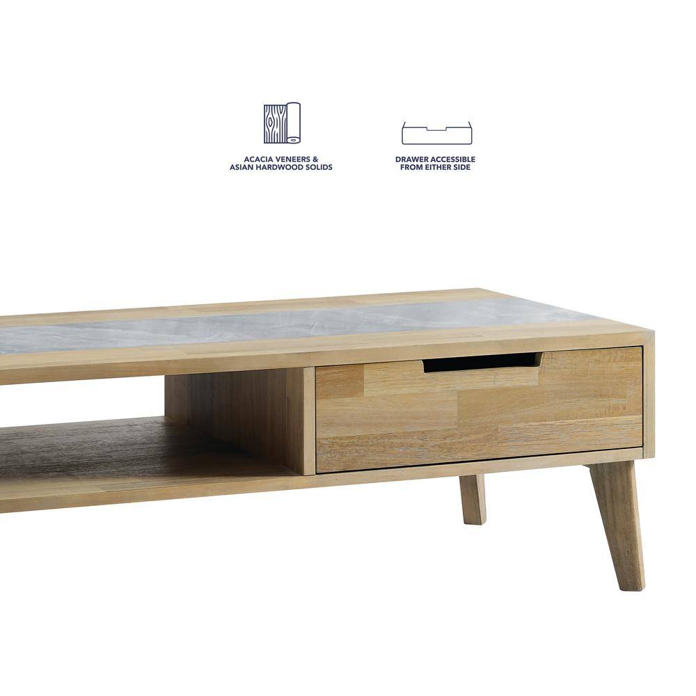 Gray and Natural Wood Rectangular Coffee Table with Storage