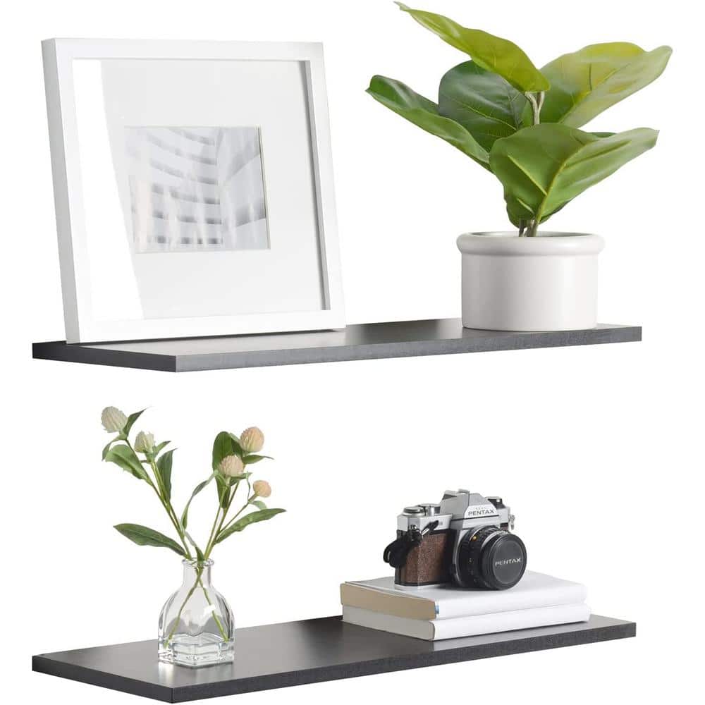 Slim Black Floating Shelves 24 in. W x 0.5 in. H x 8 in. D (2-Pack)