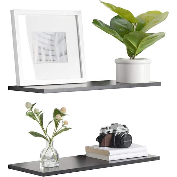 Unbranded Slim Black Floating Shelves 24 in. W x 0.5 in. H x 8 in. D (2-Pack)