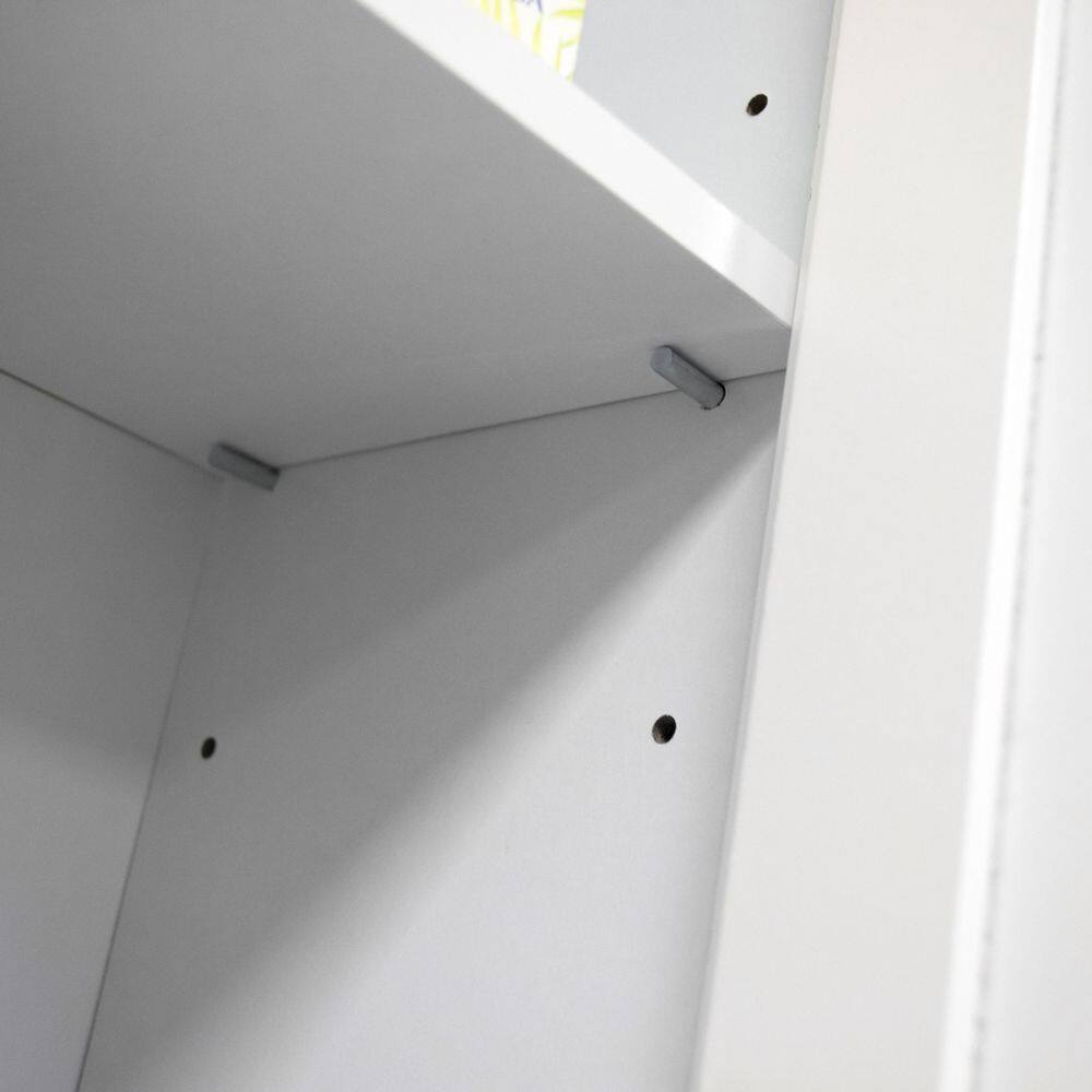 White Freestanding Pantry with Adjustable Shelving and Pine Top