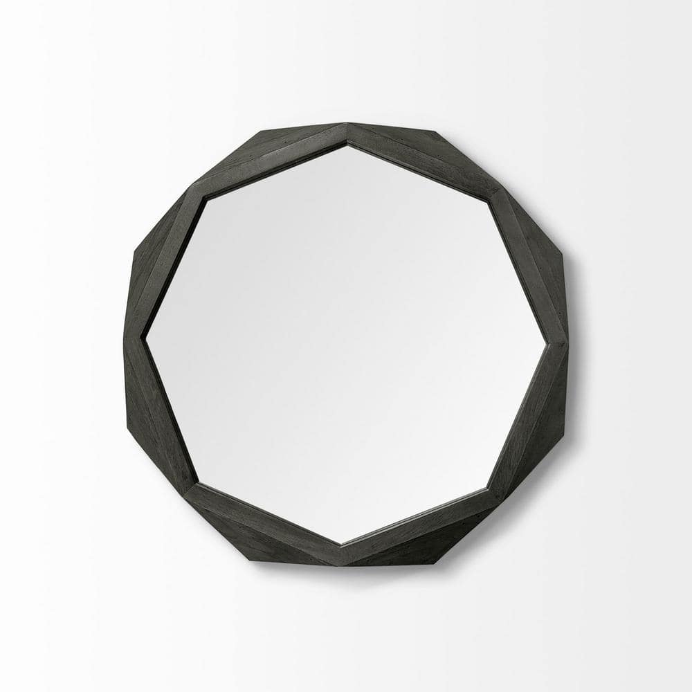 Black Solid Wood Octagonal Wall Mirror, 32" x 32"