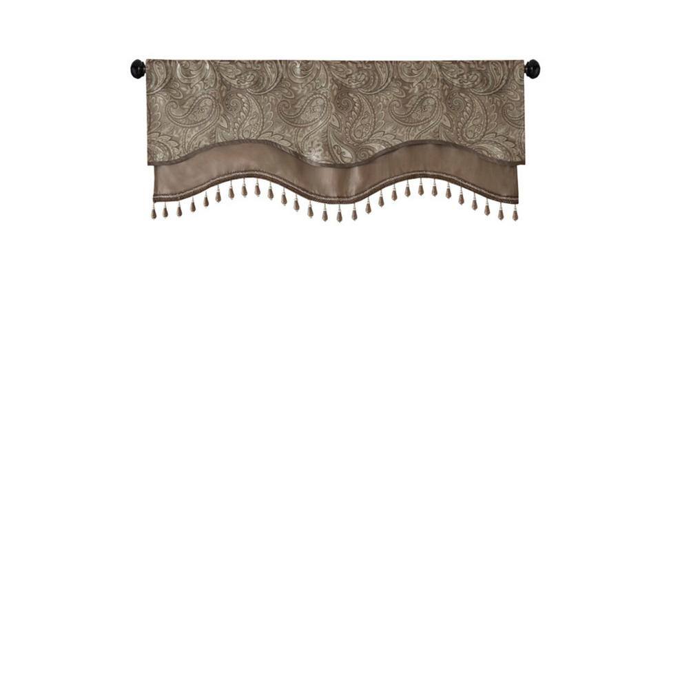 Aubrey Blue Faux Silk Beaded Valance with Scalloped Bottom