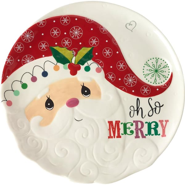 Precious Moments Oh So Merry 12 in. Multicolored Dolomite Round Santa Serving Platter