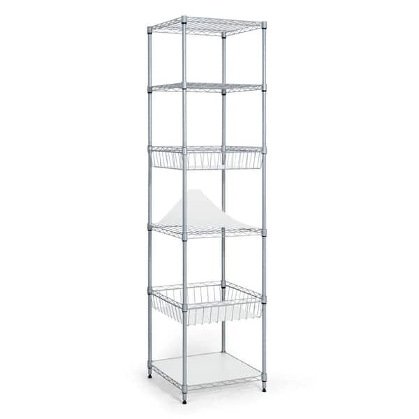 Silver 6-Tier Steel Garage Storage Shelving Unit with Baskets and Liner (18 in. W x 72 in. H x 18 in. D)