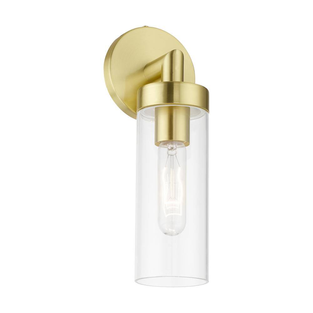 Urban Elegance Satin Brass Dimmable Sconce with Clear Glass