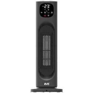 1500-Watt Digital Tower Ceramic Electric Fan Heater with Tip Over Switch and Remote Control in Black