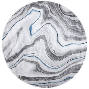 Craft Gray/Blue 9 ft. x 9 ft. Marbled Abstract Round Area Rug