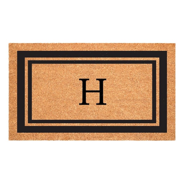 Black Border Monogram Door Mat 18 in. x 30 in. (Letter H)